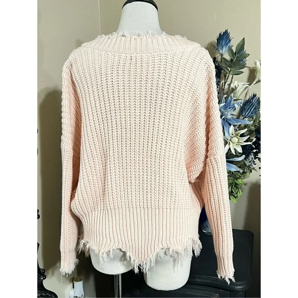 Main Strip Pink Distressed Oversize Sweater Size Small